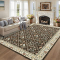 6x9 Machine Washable Area Rugs for Living Room Floral Stain Resistant Soft Carpet Vintage Low Pile Non Slip Non-Shedding Floor Carpet Rugs for Bedroom Nursery Brown