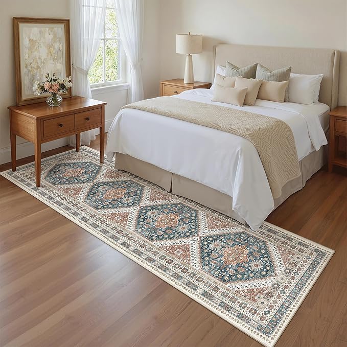 Madane Runner Rug 2x8, Washable Hallway Runner Rugs, Non-Slip Low-Pile Soft Kitchen Rug Runner Laundry Room Rug, Vintage Throw Entry Foyer Mat for Entrance Living Room (Navy Blue, 2 x 8)