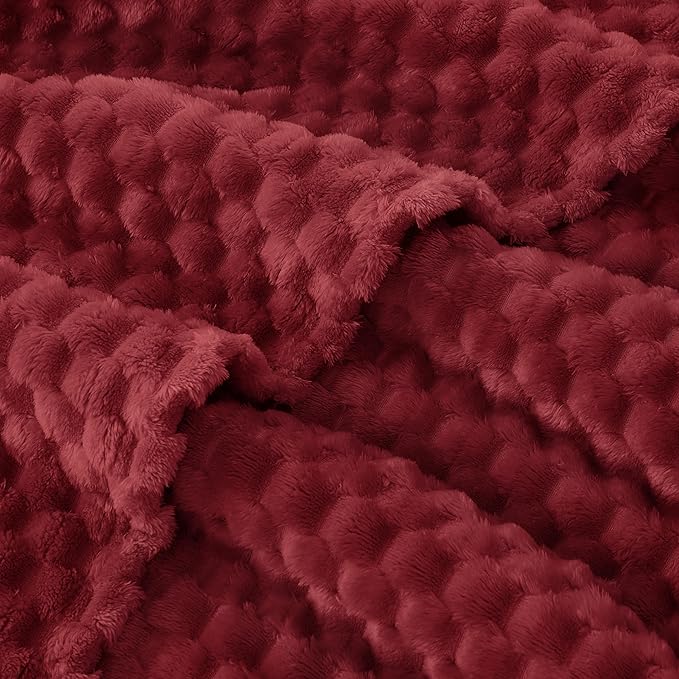 EXQ Home Fleece Blanket Twin Size for Couch or Bed - 3D Imitation Turtle Shell Jacquard Decorative Blankets - Cozy Soft Lightweight Fuzzy Flannel Blanket Suitable for All Seasons(60"×80",Red)