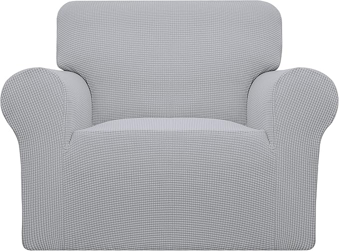 Easy-Going Stretch Chair Sofa Slipcover 1-Piece Couch Sofa Cover Furniture Protector Soft with Elastic Bottom for Kids, Pet. Spandex Jacquard Fabric Small Checks (Chair, Silver Gray)