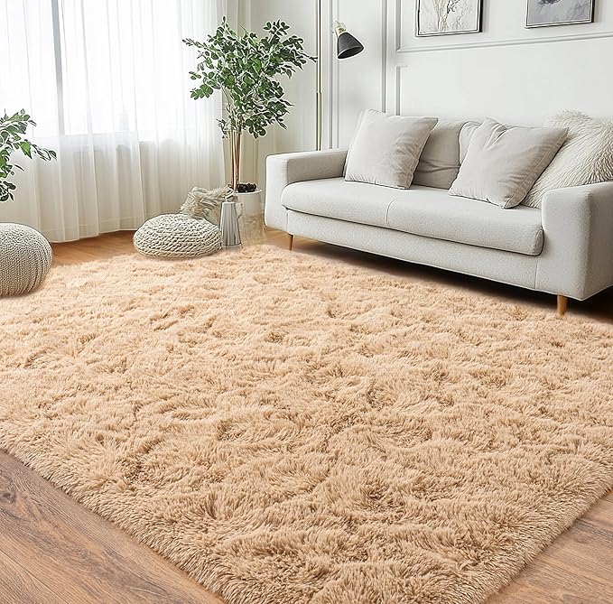 Pionblank Super Fluffy Area Rug for Living Room 5x7 Feet, Modern Indoor Shaggy Carpet, Soft Plush Non Slip Rugs for Bedroom Kids Room Cloakroom Home Decor, Camel