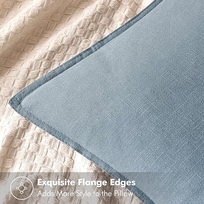 MIULEE Decorative Linen Euro Sham Pillow Covers 24x24 Blue Grey Boho Farmhouse Neutral Couch Throw Pillows for Bed Pack of 2 Accent Coastal Modern Pillowcase Summer Sofa Livingroom Home Decor