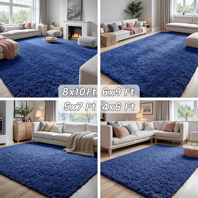 8x10 Area Rugs for Living Room Rug: Soft Fluffy Shag Navy Blue Rugs for Bedroom, Non-Slip Large Fuzzy Plush Rug Indoor Floor Carpet for Nursery Kids Boys Girls Room, Dorms, Playroom, Modern Home Decor