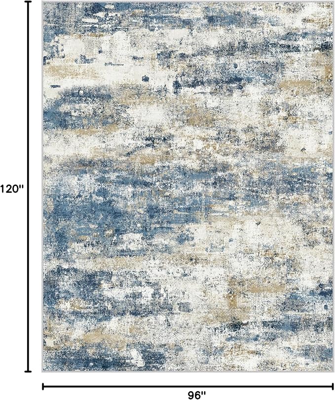 BEIMO Machine Washable Rug 8x10 Area Rugs for Living Room Bedroom, Large Navy Blue Beige Abstract Area Rug Soft Throw Rugs, Low-Pile Floor Carpet with Non Slip Rubber Backing