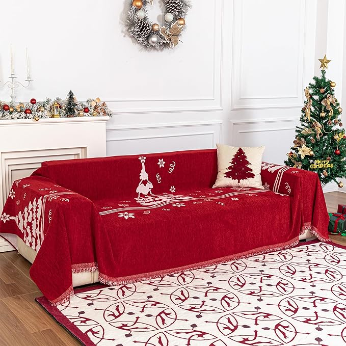 MYSKY HOME Couch Covers Couch Cover for Dogs Washable Couch Covers for Sectional Sofa Sofa Covers for 3 Cushion Couch Sofa Cover for Living Room Furniture Protector for Pets, Kids, 71"x134", Red
