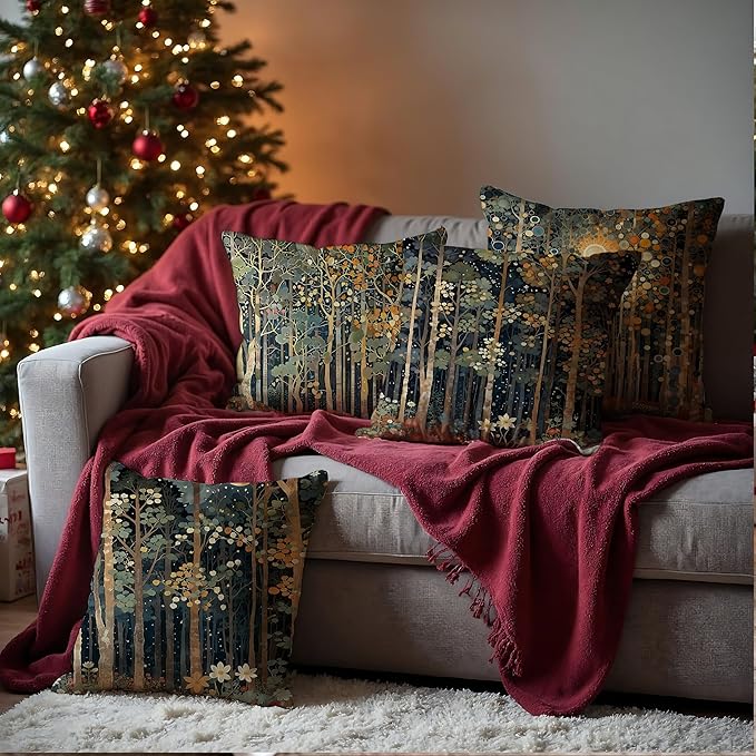 Rustic William Morris Inspired Autumn Forest Decor Throw Pillow Covers 18x18 Set of 4,Vintage Botanical Nature Decorative Throw Pillow Covers for Home Bedroom Living Room,Fall Home Room Decor