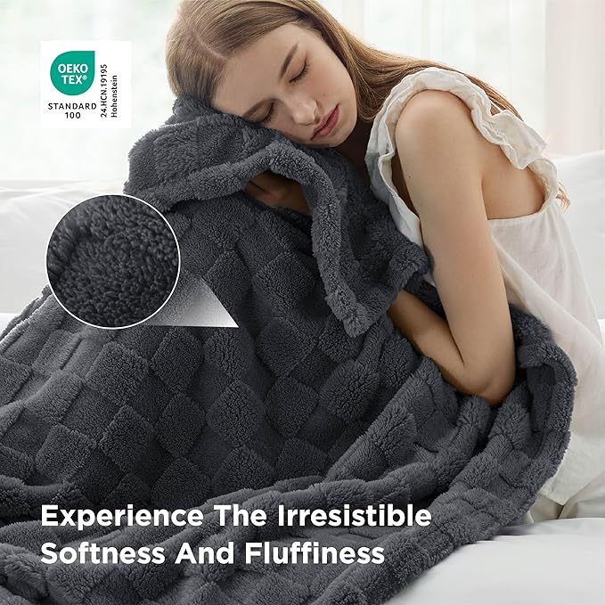 Bedsure GentleSoft Dark Grey Throw Blanket for Couch - Checkered Fleece Blankets Gifts for Kids Girls, Cute Soft Cozy Throw for Bedroom Home Decor Gifts, 50x60 Inches