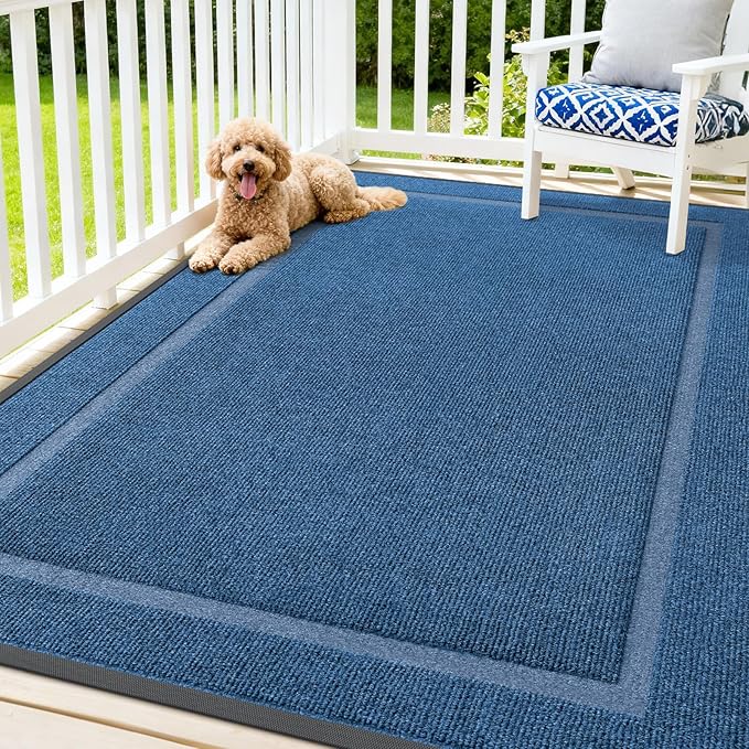 OLANLY Front Door Mat Indoor Outdoor Entrance, Waterproof All-Season, All-Weather Doormat, Sturdy Natural Rubber, Fade Resistant, Low Profile, Easy Clean Patio Porch Entryway Mat, 71x47, Light Blue