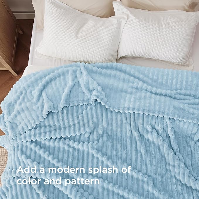 Bedsure GentleSoft Blue Fleece Blanket for Couch - Cozy Soft Blankets for Women, Cute Small Throws for Girls, Light Blue, 90x90 Inches