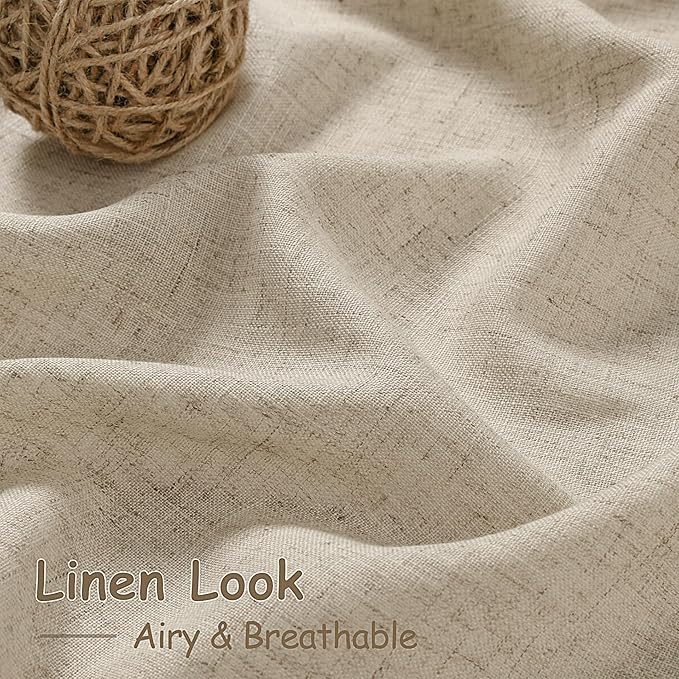 Nanspring Taupe Burlywood Curtains 90 Inches Long for Living Room Linen Blend Semi Sheer Country Farmhouse Decor Curtains Back Tab Privacy Burlap Textured Curtain for Bedroom 52x90, 2 Panels