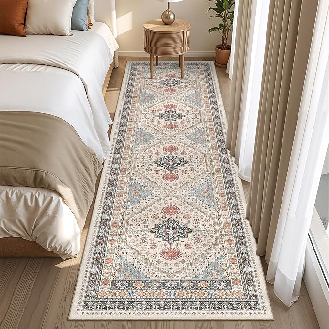 Runner Rug 2x8 Runners for Hallways Non Slip Washable, Vintage Hallway Runner Rugs for Living Room, Low Pile Soft Hallway Rug for Kitchen Bedroom Laundry Room Rug(Blue/Red/Multi,2'x8')