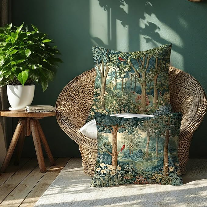 Rustic Spring Forest Pillow Covers 18x18 Double-Sided, Cottagecore Forest Nature Botanical Wildflower Decorative Throw Pillow Covers for Sofa Bed Bedroom Living Room Set of 2
