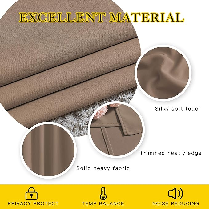NICETOWN Kitchen Blackout Curtains and Drapes - Triple Weave Energy Saving Thermal Insulated Solid Grommet Blackout Panels for Patio (1 Pair, 52 inches by 72 Inch, Cappuccino)