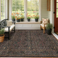 Dark Brown Washable 5x7 Area Rugs for Living Room, Non-Slip Soft Rugs for Bedroom, Dining Room, Home Office, Deep Olive Accent Floral Vintage Cottage Indoor Carpet Décor, Low Pile Stain Resistant