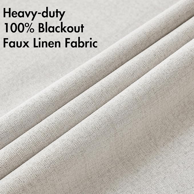 MIULEE 90 Inches Linen Textured Curtains for Bedroom 100% Blackout Thermal Insulated Cream White Grommet Room Darkening Curtains & Drapes Luxury Decor for Living Room Nursery 52 x 90 Inch (2 Panels)