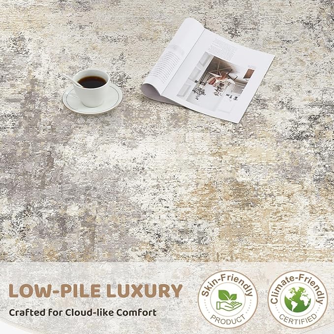 UERMEI 10x12 Area Rug Living Room Rugs - Washable Neutral Modern Abstract Soft Thin Large Rug Indoor Floor No Slip Rug Carpet for Bedroom Under Dining Table Home Office Decor - Golden Grey