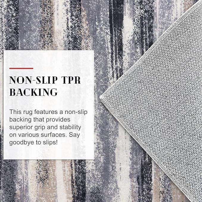 Lansny Modern Abstract Runner Rug 2.6x8, Grey Black Multi Washable Kitchen Runner Non-Slip Soft Hallway Rug Runner Thin Print Faux Wool Carpet for Entryway Bedroom Laundry Room Indoor Home Decor