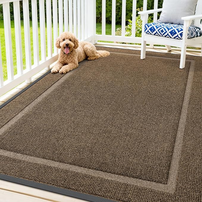 OLANLY Front Door Mat Indoor Outdoor Entrance, Waterproof All-Season, All-Weather Doormat, Sturdy Natural Rubber, Fade Resistant, Low Profile, Easy Clean Patio Porch Entryway Mat, 71x47, Brown