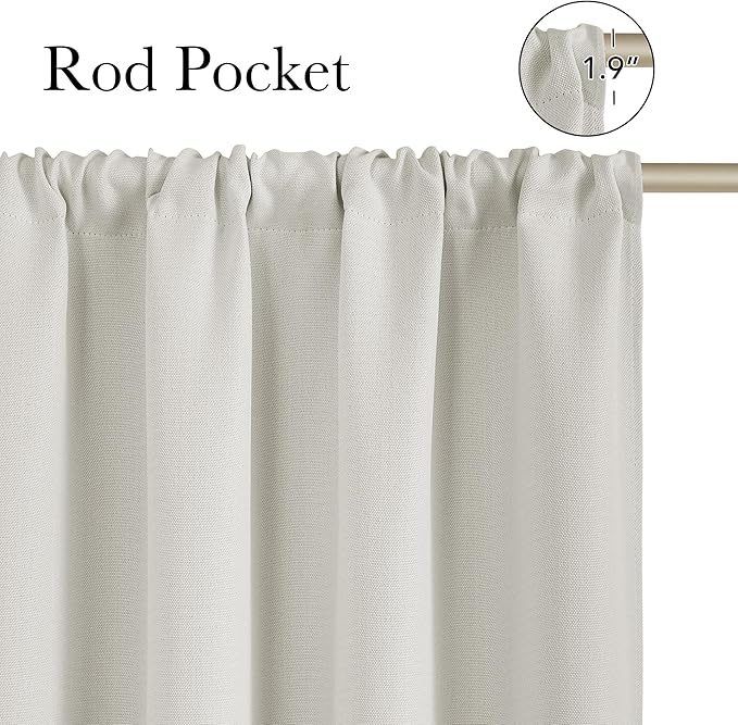 NICETOWN Natural Faux Linen Room Darkening Rod Pocket Curtains 63 inch Length, W42 x L63, Light Blocking Thermal Insulated Noise Reducing Drapes for Bedroom Living Room Farmhouse Decor, 2 Panels