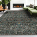 8x12 Area Rug for Living Room - Large Washable Rugs for Bedroom, Dining Room Under Table, Ultra Soft Low Pile Non-Slip Stain Resistant Carpet - Dark Green Vintage Floral Décor
