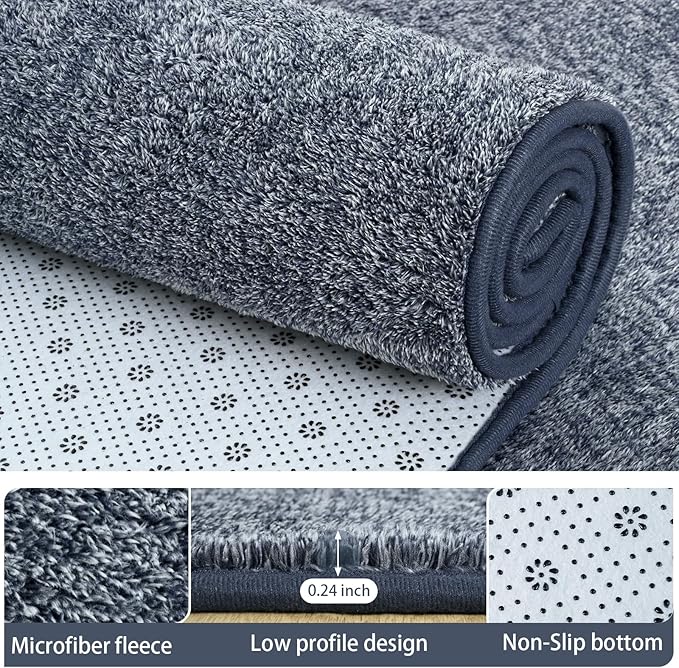 AROGAN Washable 2x6 Runner Rug for Hallway, Long Runner Rugs wtih Soft Memory Foam for Bedroom, Non Slip Backing Carpet Runners for Hallways, Kitchen, Bathroom, Entryway Home Decor, Navy Blue