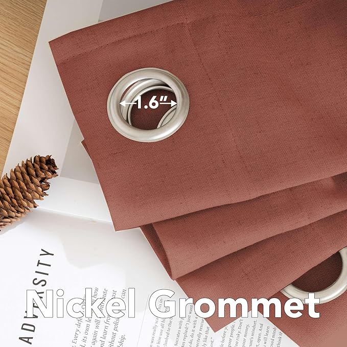H.VERSAILTEX Living Room Linen Curtains Semi Sheer Curtains Nickel Grommet Curtain Energy Saving Light Filtering Window Treatments Panels for Bedroom, Rust, 2 Panels, 52 x 108 - Inch