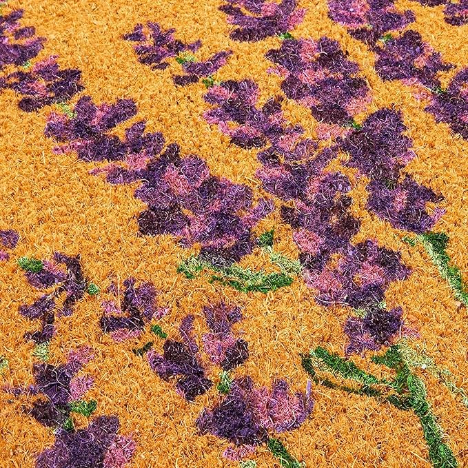 Juvale Lavender Floral Door Mat - 17 x 30 in, Purple Coir - Welcome Mat for Front Door & Entryway - Coir Doormat for Patio & Porch