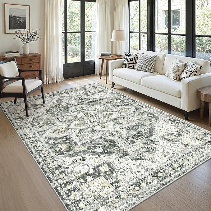 zesthome Area Rugs 6x9, Large Rugs for Living Room, Stain Resistant Washable Rug, Rugs for Bedroom with Non Slip Backing, Ultra-Thin Vintage 6x9 Area Rug