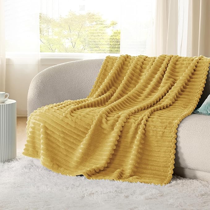 Bedsure GentleSoft Yellow Fleece Blanket for Couch - Cozy Soft Blankets for Women, Cute Small Throws for Girls, 60x80 Inches