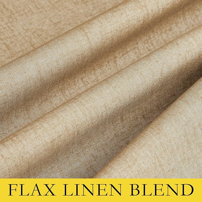 NICETOWN 100% Absolutely Blackout Linen Curtains with Thermal Insulated White Liner, Camel, 34" Wide by 60" Long, 2 Pieces, Linen Blend Window Drapes Privacy Window Treatments for Bedroom/Kids Room