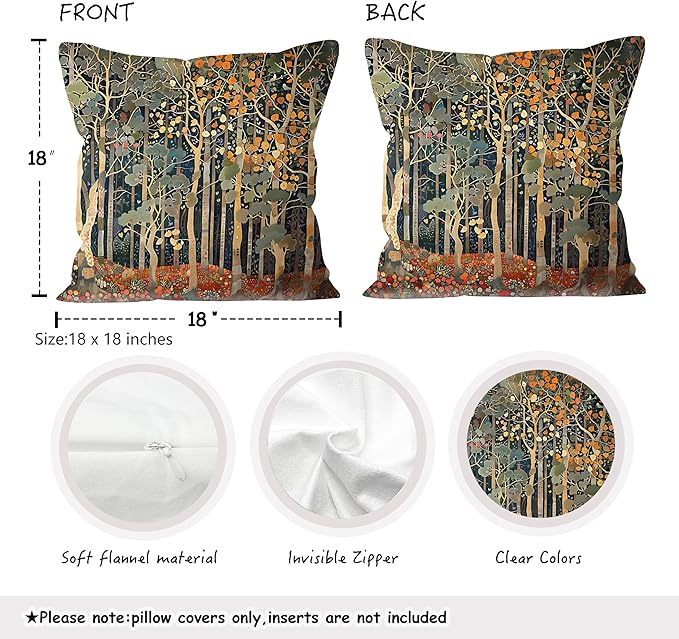 Rustic William Morris Inspired Autumn Forest Decor Throw Pillow Covers 18x18 Set of 2, Vintage Botanical Nature Decorative Throw Pillow Covers for Home Bedroom Living Room,Fall Home Room Decor
