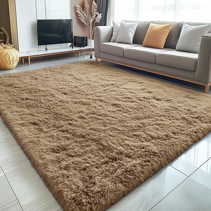 OLANLY 5x8 Machine Washable Large Area Rugs for Living Room, Bedroom, Soft Fluffy Shaggy Bedside Rug, Indoor Floor Carpet for Kids Girls and Boys, Dorms, Nursery, Home Decor Aesthetic, Taupe
