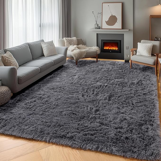 ONASAR Grey 6x9 Area Rugs for Living Room, Gray Large Fluffy Shag Rug for Bedroom, Ultra Soft Plush Big Indoor Floor Carpet for Kids Girls Boys Baby Teen Dorm Nursery Home Decor Aesthetic