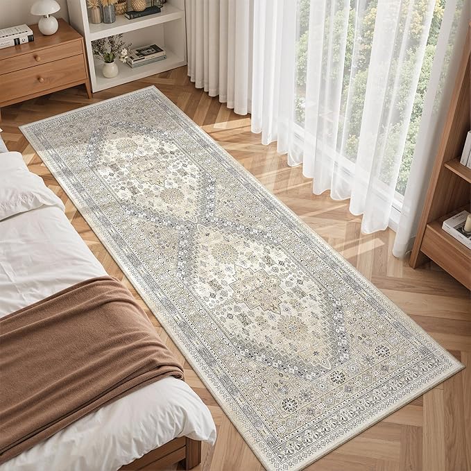 zesthome 2x6 Runner Rug for Hallways, Machine Washable Rug, Non Slip Vintage Low Pile Runners, Stain Resistant Runners for Entryway, Kitchen, Bathroom, Laundry Room, Corridor