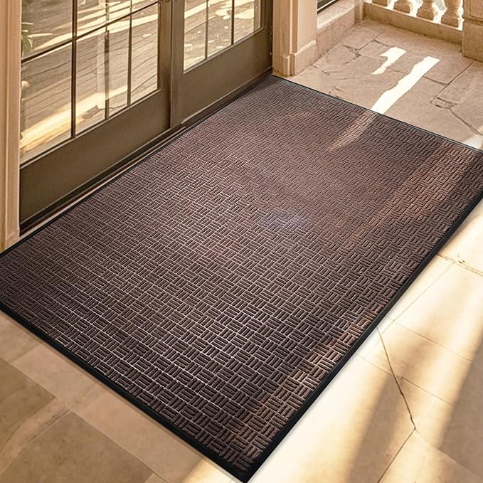 Mibao Front Door Mat, Heavy Duty Durable Welcome Mat for Outdoor Indoor, Dirt Trapper Waterproof Super Absorbent Door Mat for Entryway Outside Patio Porch, 73" x 46", Coffee