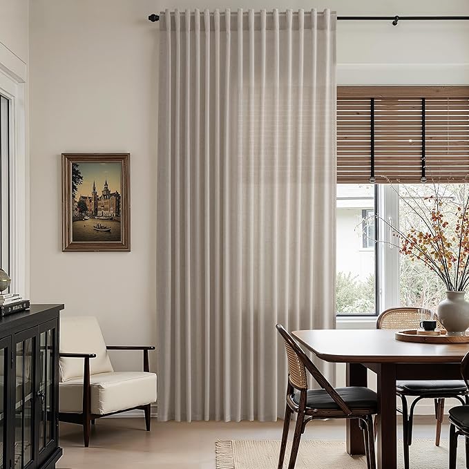 Nanspring 108 Inch Long Curtains for Living Room Ecru Linen Blend Light Filtering Semi Sheer Curtain Back Tab Rustic Decor Natural Farmhouse Floor to Ceiling High Window for Bedroom 52x108, 2 Panels