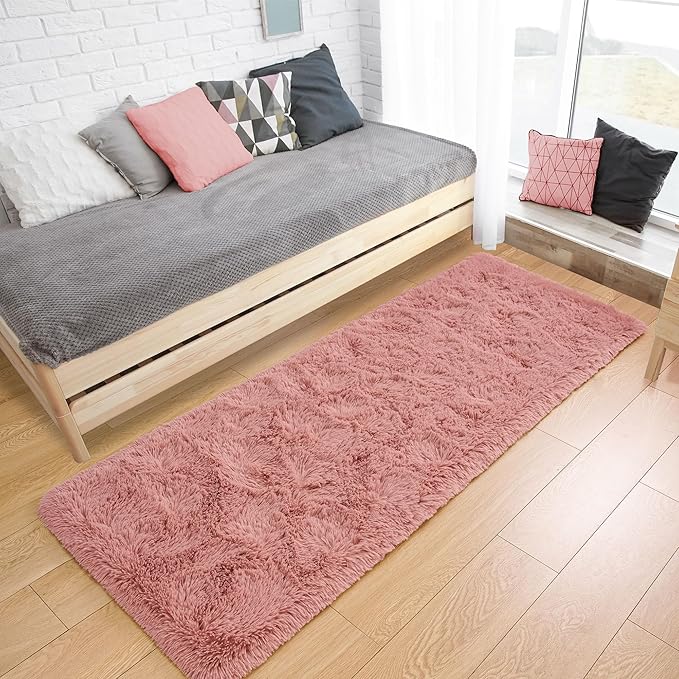 Tepook Soft Runner Rugs for Bedroom 2x6 ft with Rubber Backing, Blush Fluffy Rugs for Living Room, Shag Bedside Rug Fuzzy Plush Carpet for Room, Area Rug for Dorm Nursery Hallway Indoor Home Decor