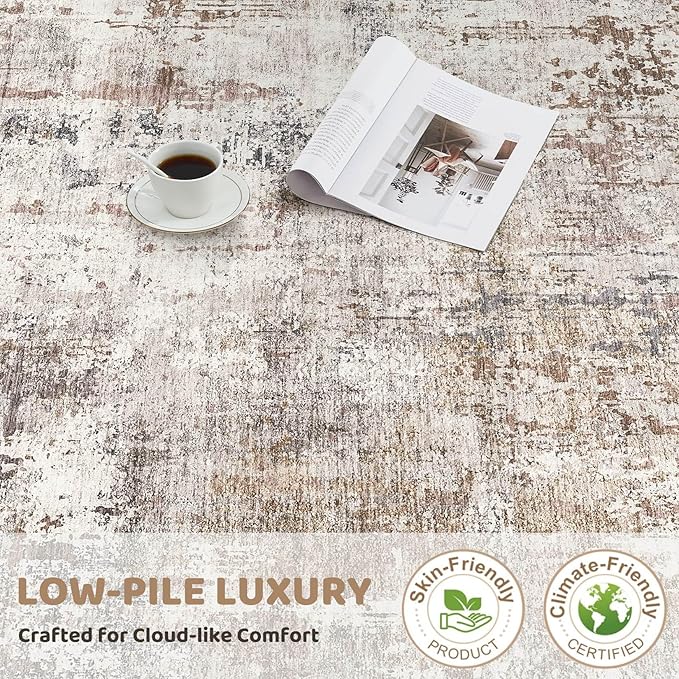 UERMEI Square Area Rugs : Washable 5x5 Neutral Modern Abstract Carpet for Living Room Bedroom - Soft Floor Mat with Non Slip Backing for Kitchen Nursery Dorms Farmhouse Home Decor - Brown/Grey/Red