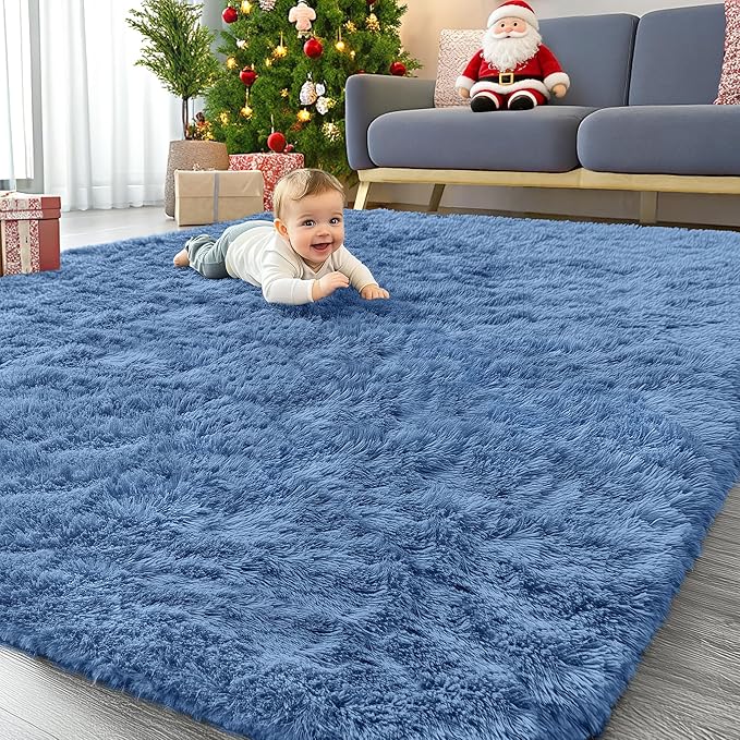 OLANLY 6x9 Machine Washable Large Area Rugs for Living Room, Bedroom, Soft Fluffy Shaggy Bedside Rug, Indoor Floor Carpet for Kids Girls and Boys, Dorms, Nursery, Home Decor Aesthetic, Blue