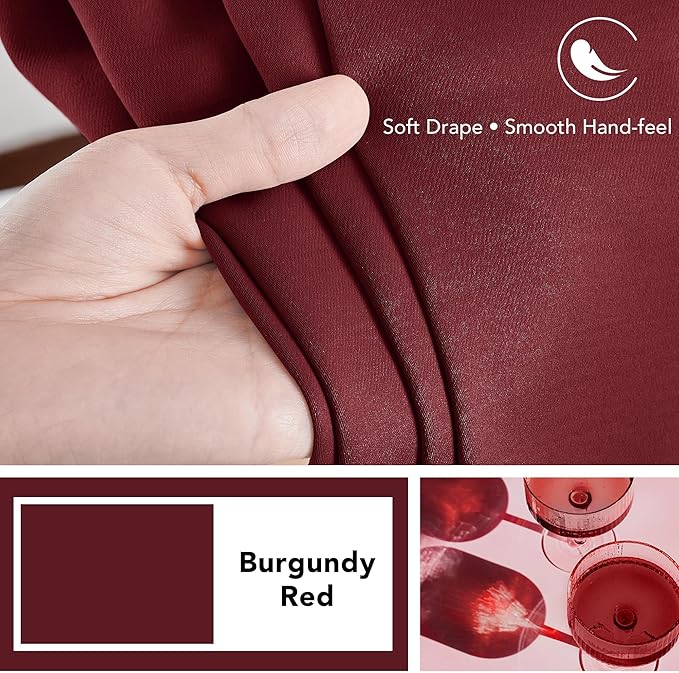 Deconovo Blackout Curtains, Thermal Insulated, W70 x L63 2 Panels, Back Tab, Machine Washable, Room-Darkening Drapes for Bedroom/Living Room Burgundy Red
