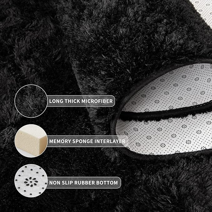 Tepook Area Rugs 9x12 for Living Room, Super Soft Fluffy Rugs for Bedroom, Modern Shaggy Rug Fuzzy Carpets for Kids, Plush Indoor Nursery Home Decor Rug with Non-Slip Bottom, Black