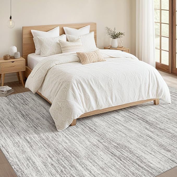 Nakagishi 6X9 Area Rugs Living Room: Washable Large Vintage Rug Neutral Non-Slip Soft Stain Resistant Indoor Carpet for Bedroom Nursery Dining Room Office Playroom - Grey-01