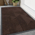 Smiry Front Door Mat Outside Entrance, Heavy Duty Sturdy Natural Rubber Doormat, Trap Dirt and Moisture, Easy Clean Low Profile Mats for Indoor Outdoor Entry, Irregular Triangle (59x30, Dark Brown)
