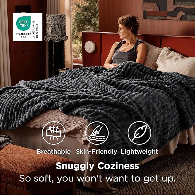 Bedsure GentleSoft Grey Fleece Queen Blanket for Couch - Cozy Soft Blankets for Women, Cute Small Throws for Girls, 90x90 Inches