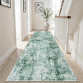 3x10 Washable Runner Rug for Hallway: Non Slip Runners Rugs Easy-to-Clean - Soft Living Room Bedroom Kitchen Carpet - Thin Low Pile Printed Floor Mat for Dining Room Green