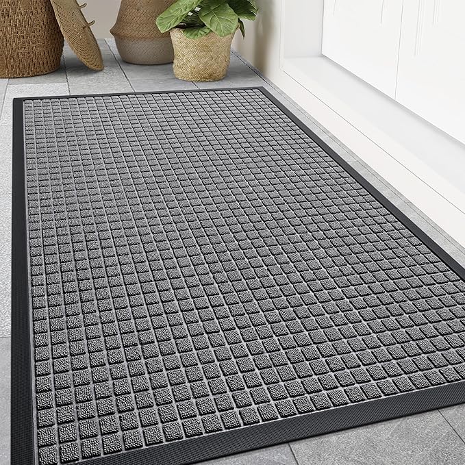 Smiry Front Door Mat Outside Entrance, Heavy Duty Natural Rubber Doormat, Non Slip, Trap Dirt and Moisture, Easy Clean, Low Profile Welcome Floor Mats for Indoor Outdoor Entry, 47x32 Inch, Mix Grey