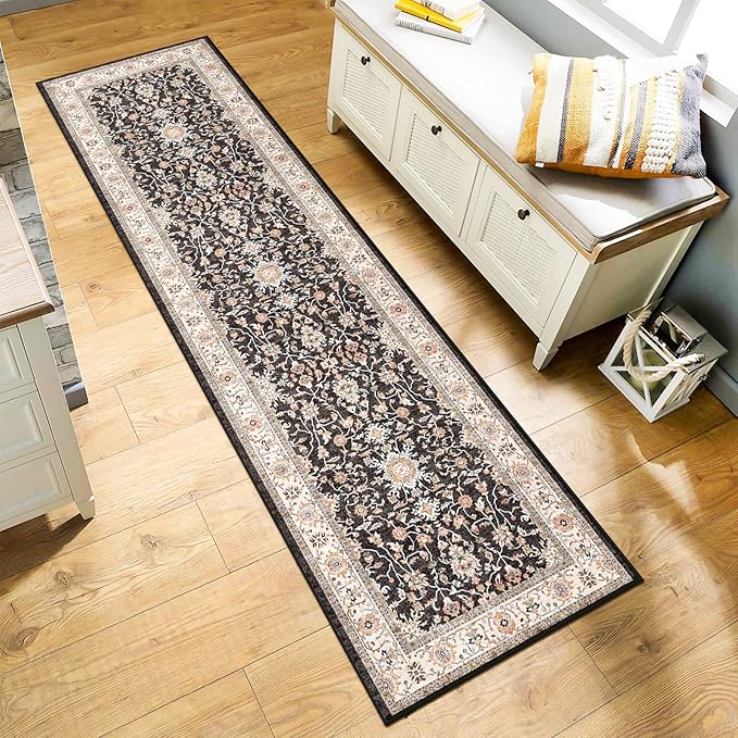 TOPRUUG Washable Runner Rug 2x7 - Hallway Runner Rug Kitchen Rugs and Mats Non Skid Washable Waterproof Carpet Runner for Living Room Bedroom Bathroom (Black, 2X7)