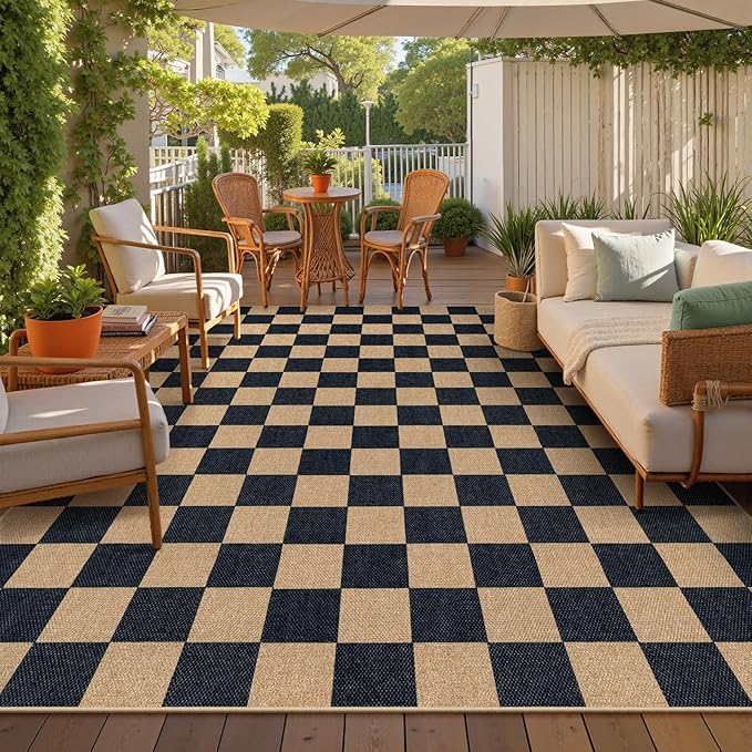 Lahome Colette Checkered Easy Jute Rug, 9x12 Area Rug for Living Room Indoor Outdoor Carpet, Farmhouse Neutral Non Slip Non Shedding Stain Resistance Floor Carpet for Patio Dining Room Backyard