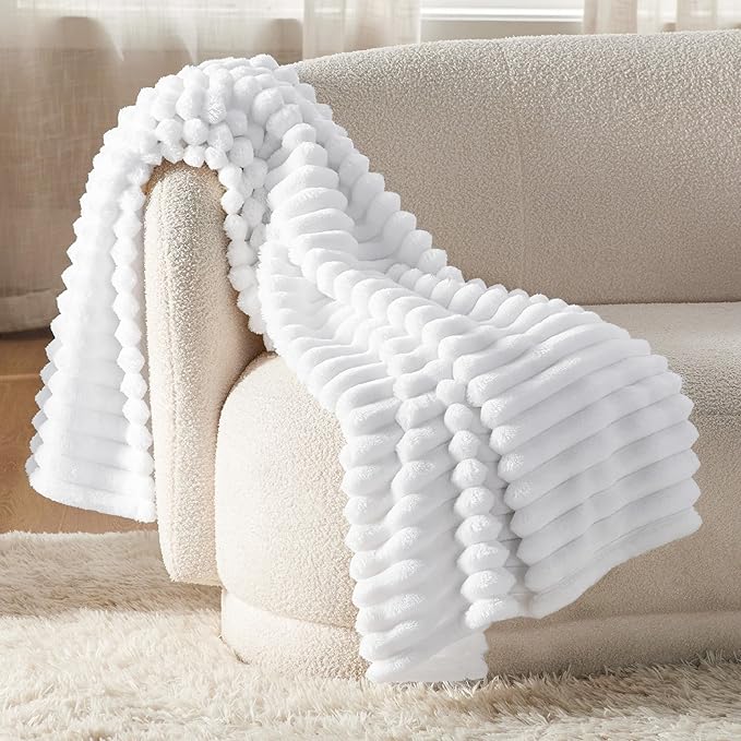 Bedsure GentleSoft Bright White Throw Blanket for Couch - Cozy Soft Blankets for Women, Cute Small Throws for Girls, 50x60 Inches