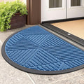 Smiry Half Circle Front Door Mat Outside Entrance, Heavy Duty Sturdy Natural Rubber Doormat, Trap Dirt and Moisture, Low Profile Mats for Indoor Outdoor Entry, Irregular Triangle (29.5x17, Blue)